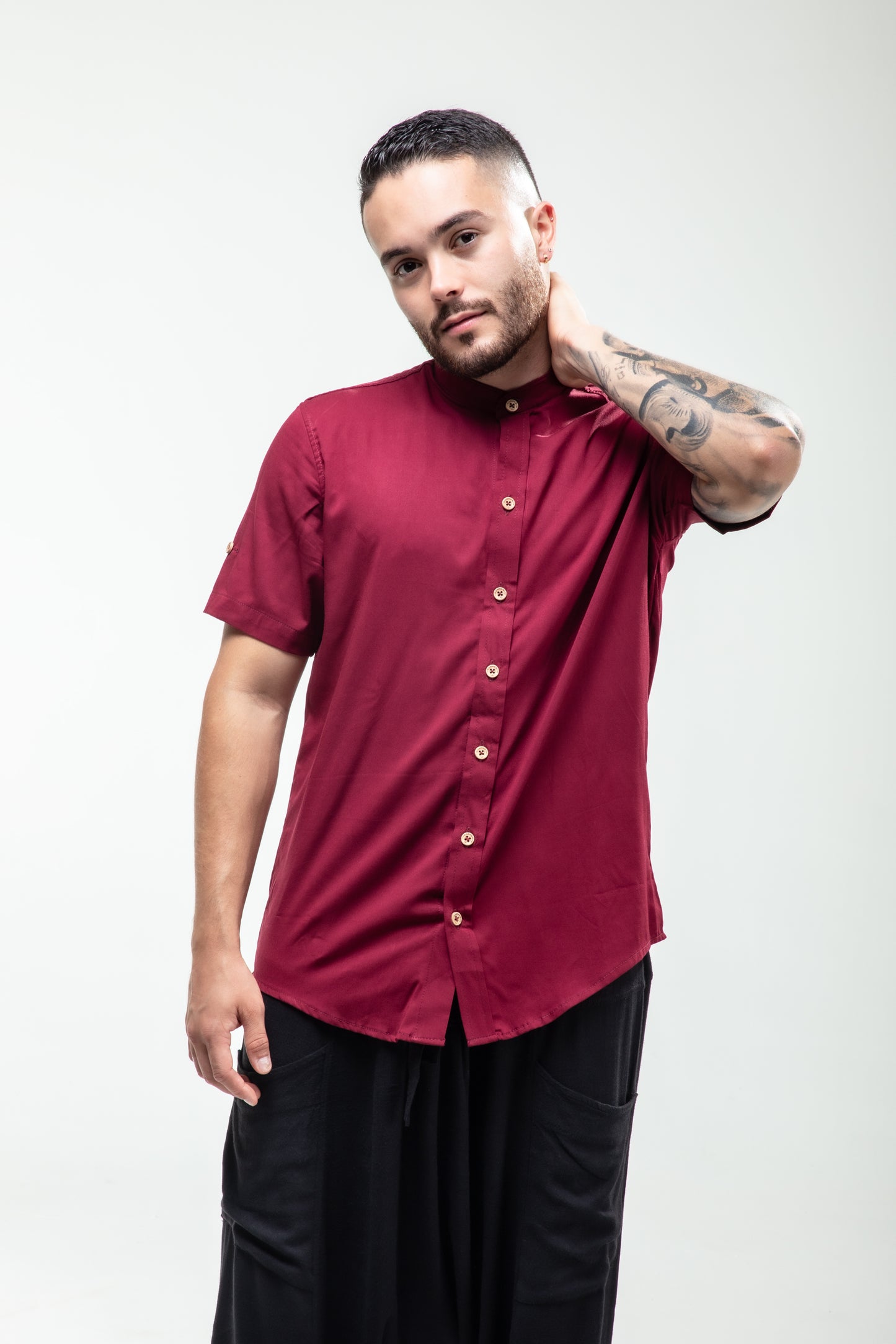 Camisa Básica Manga Corta Vino