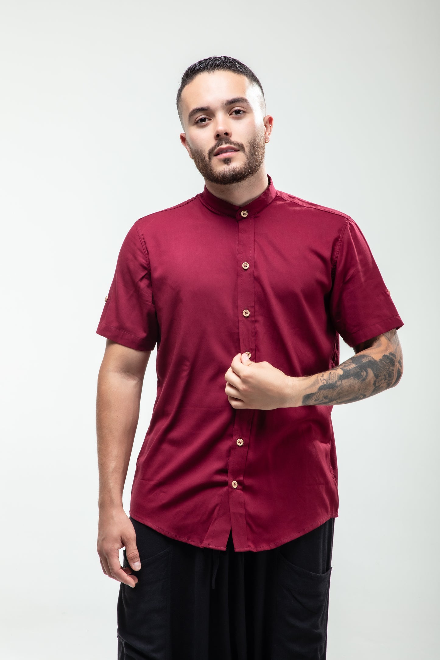 Camisa Básica Manga Corta Vino