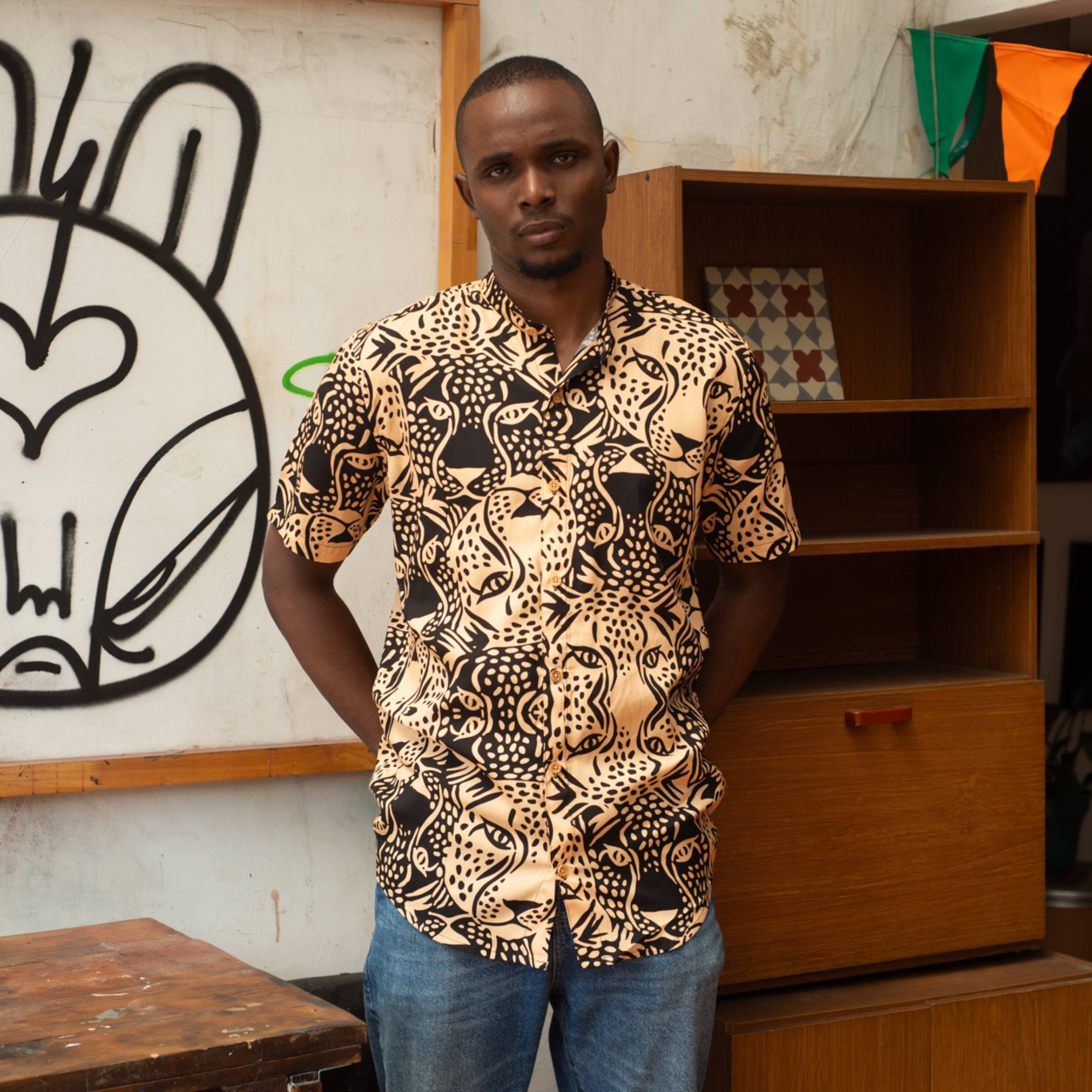 Camisa Cuello Mao Jaguar Tierra